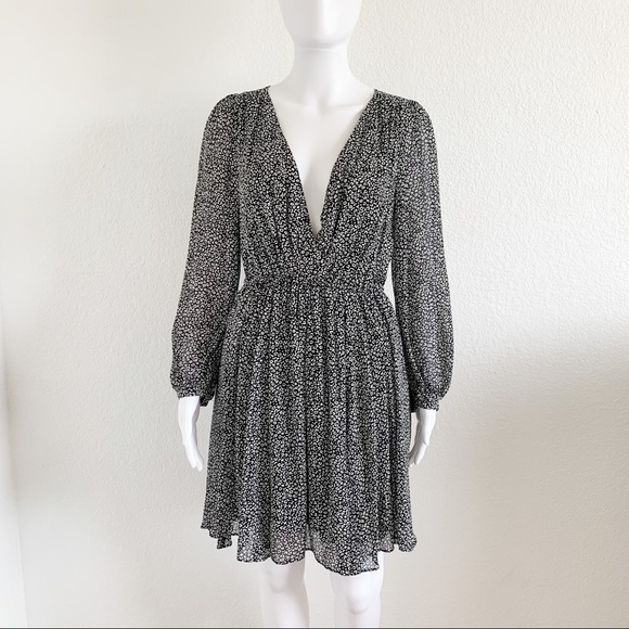Anthropologie Maeve XS Deep V Neck Black Leopard Print Long Sleeve Mini Dress - Picture 1 of 6